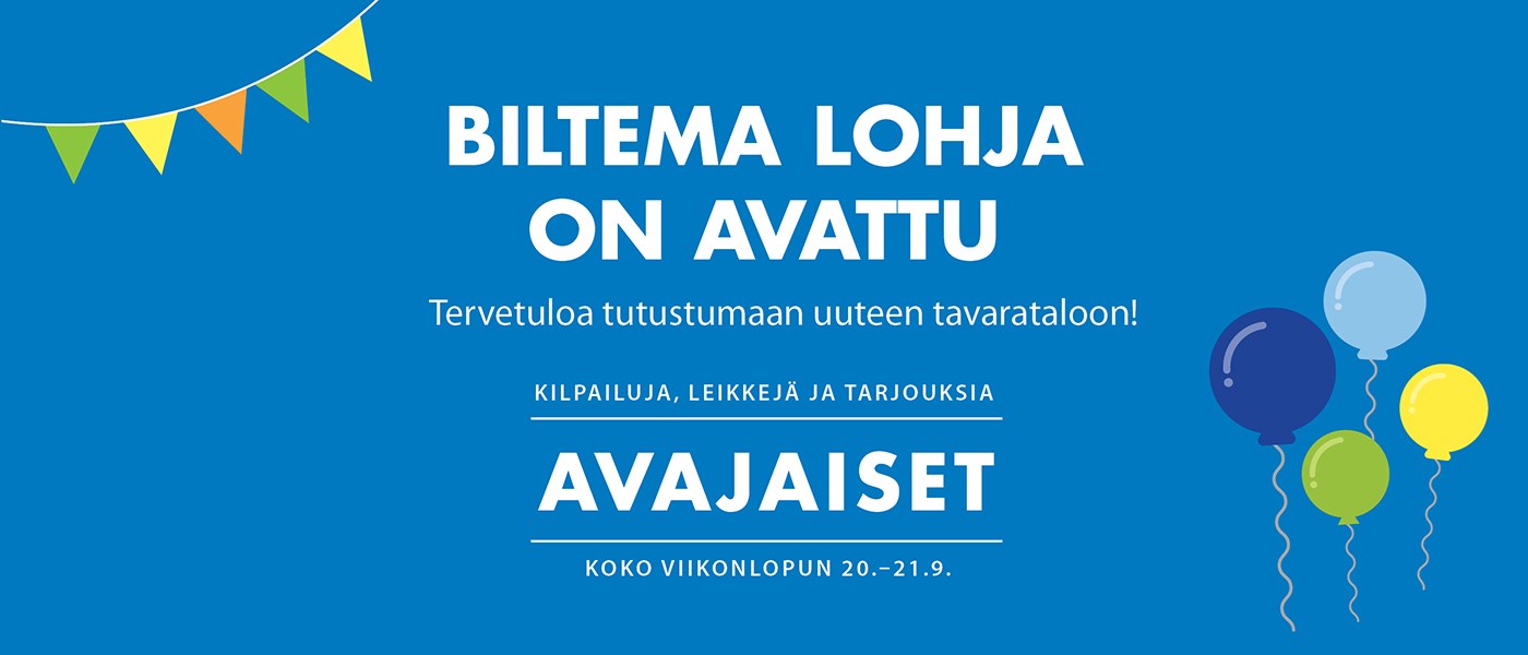 Kuvassa tietoa BIltema Lohjan avajaisista.
